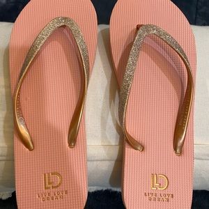 Love Love Dream peach glitter flip flops